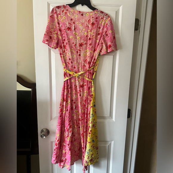 Never Fully Dressed yellow and pink floral midi wrap dress, size 10 - Picture 6 of 6